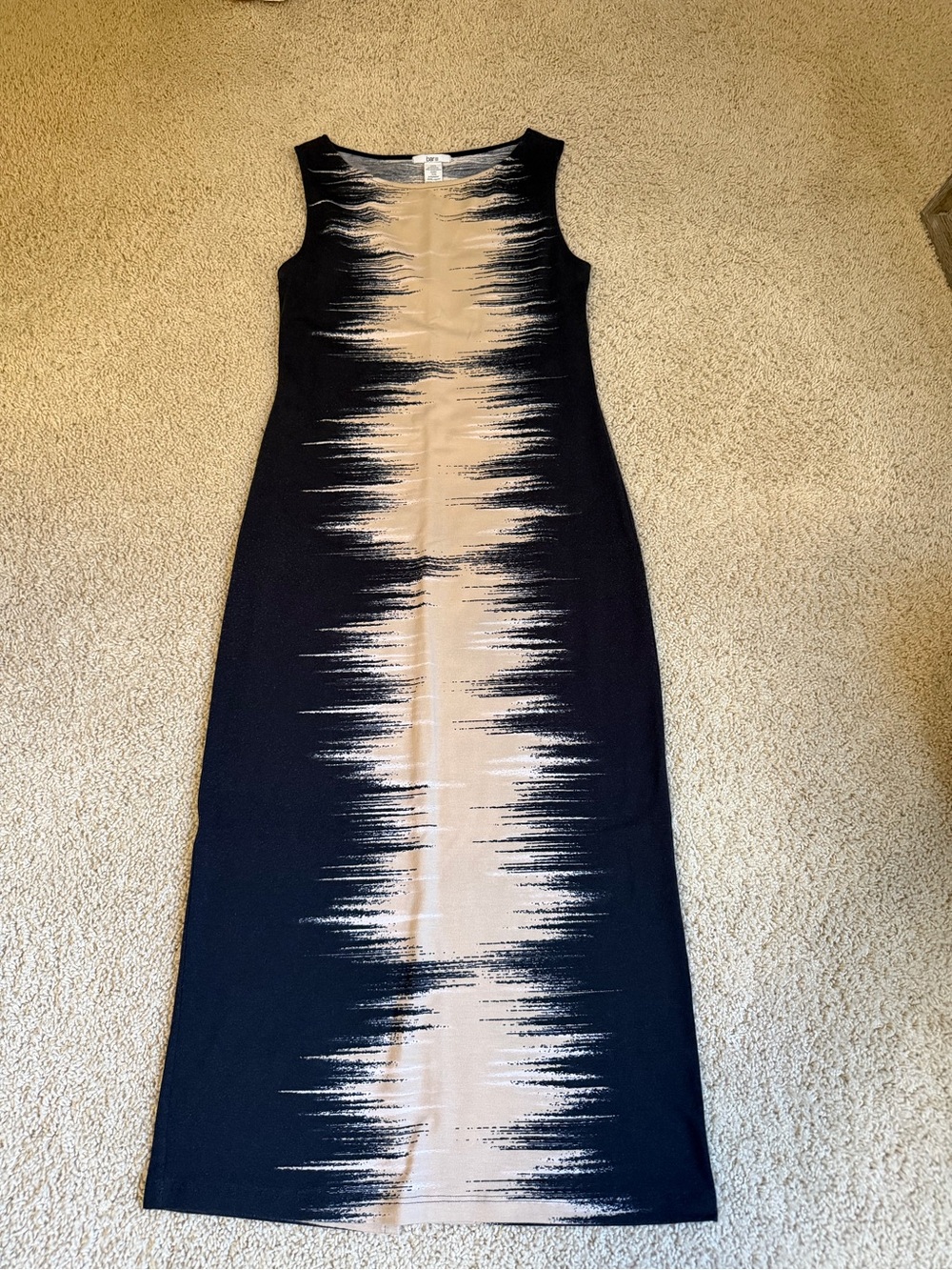 Bar III Black & Beige Sleeveless Patterned Midi Dress